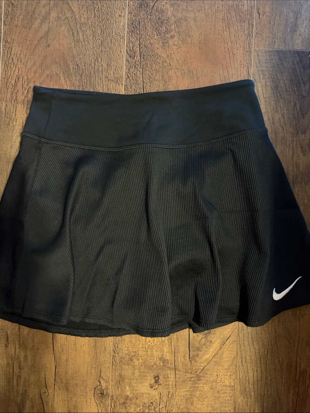 Nike Black Ribbed Skater Skirt with White Swoosh